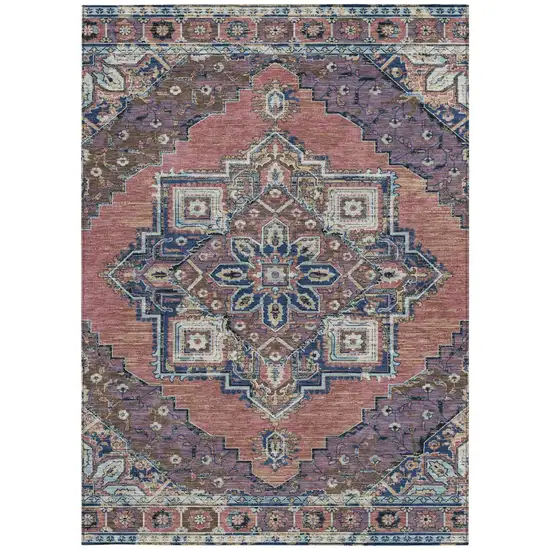 Merlot And Gold Oriental Washable Indoor Outdoor Area Rug Photo 4