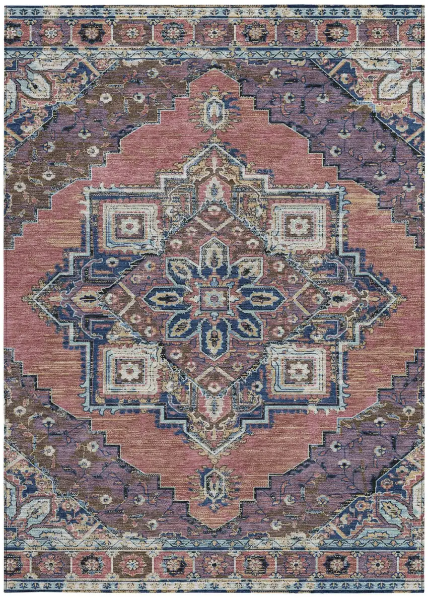 Merlot And Gold Oriental Washable Indoor Outdoor Area Rug Photo 4