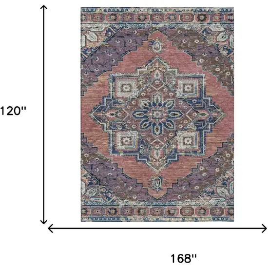 Merlot And Gold Oriental Washable Indoor Outdoor Area Rug Photo 7