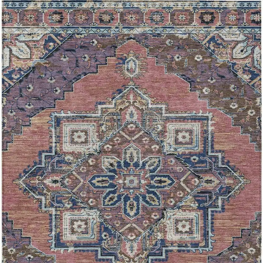 Merlot And Gold Oriental Washable Indoor Outdoor Area Rug Photo 4