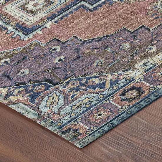 Merlot And Gold Oriental Washable Indoor Outdoor Area Rug Photo 5