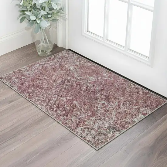 Merlot And Gray Abstract Washable Area Rug With UV Protection Photo 2