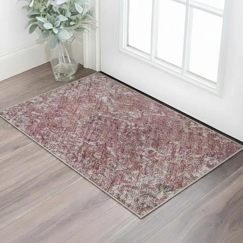 Merlot And Gray Abstract Washable Area Rug With UV Protection Photo 2