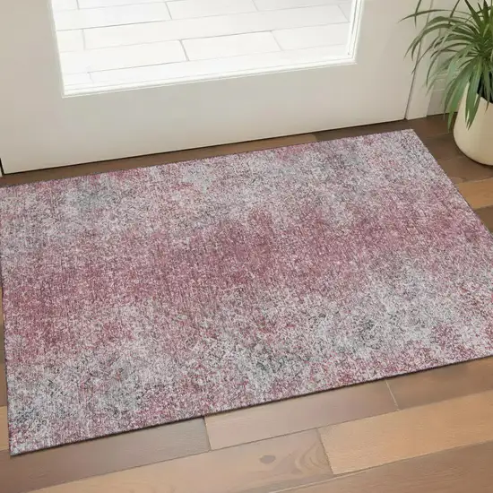 Merlot And Gray Abstract Washable Area Rug With UV Protection Photo 1