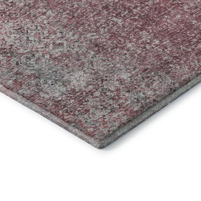 Merlot And Gray Abstract Washable Area Rug With UV Protection Photo 9