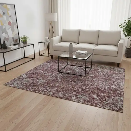 Merlot And Gray Abstract Washable Area Rug With UV Protection Photo 2