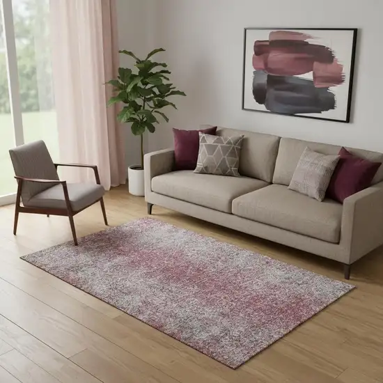 Merlot And Gray Abstract Washable Area Rug With UV Protection Photo 1