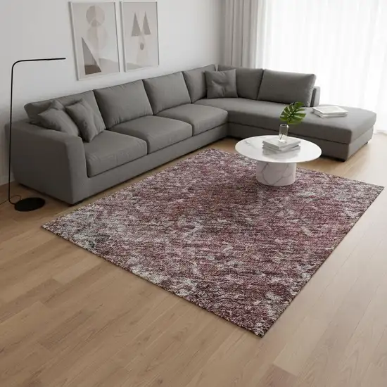 Merlot And Gray Abstract Washable Area Rug With UV Protection Photo 2