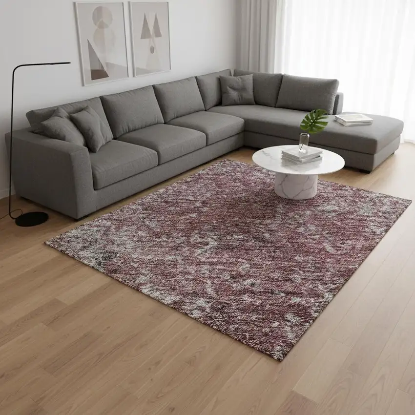 Merlot And Gray Abstract Washable Area Rug With UV Protection Photo 2