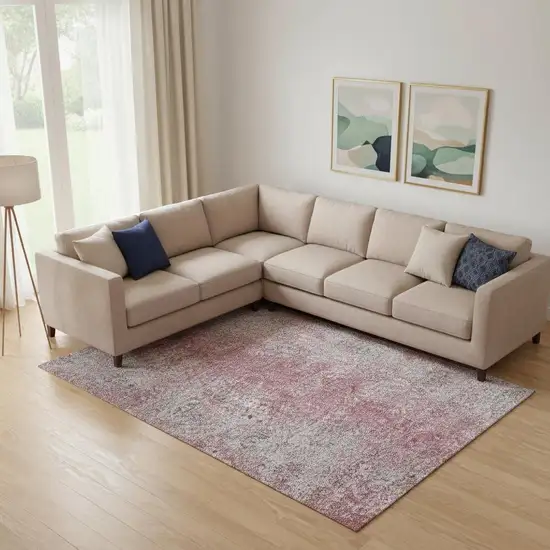 Merlot And Gray Abstract Washable Area Rug With UV Protection Photo 1