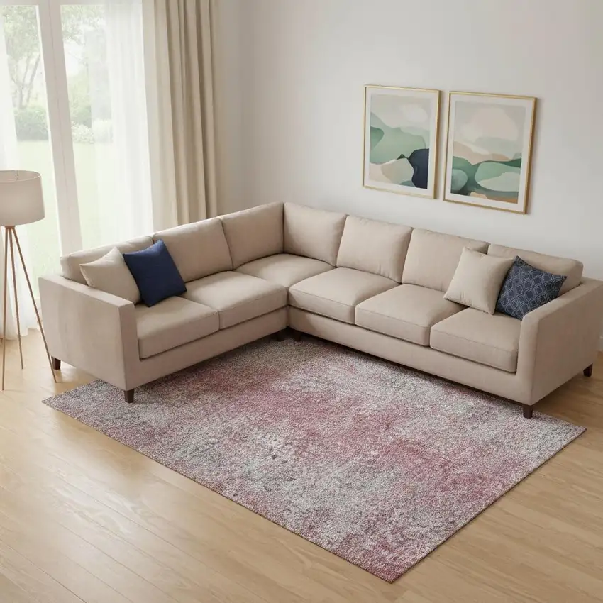 Merlot And Gray Abstract Washable Area Rug With UV Protection Photo 1