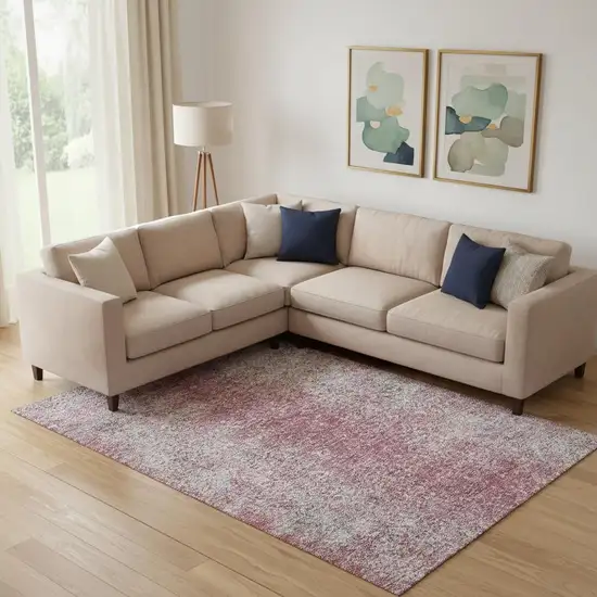 Merlot And Gray Abstract Washable Area Rug With UV Protection Photo 1