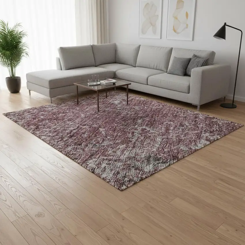 Merlot And Gray Abstract Washable Area Rug With UV Protection Photo 2