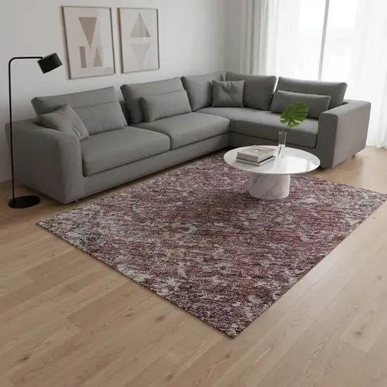 Merlot And Gray Abstract Washable Area Rug With UV Protection Photo 2