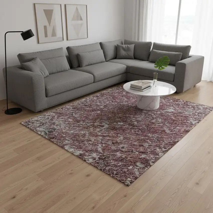 Merlot And Gray Abstract Washable Area Rug With UV Protection Photo 2