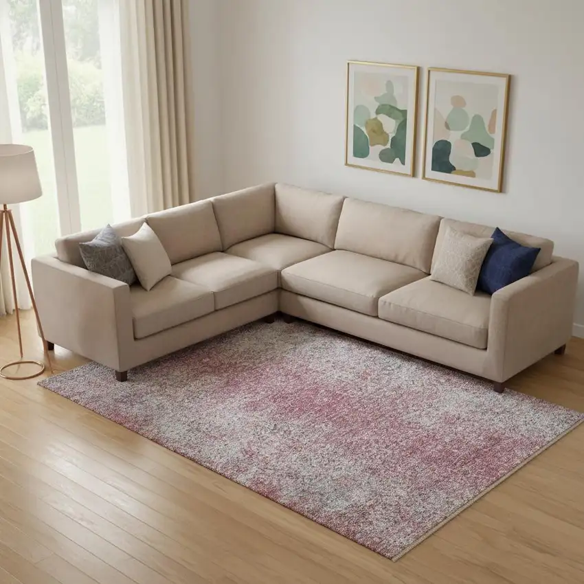 Merlot And Gray Abstract Washable Area Rug With UV Protection Photo 1