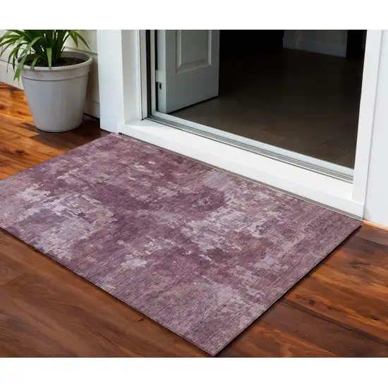 Merlot And Gray Abstract Washable Indoor Outdoor Area Rug Photo 1