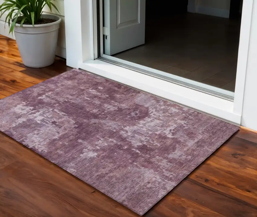 Merlot And Gray Abstract Washable Indoor Outdoor Area Rug Photo 1
