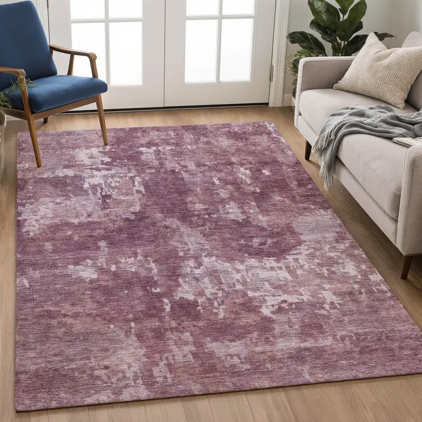 Merlot And Gray Abstract Washable Indoor Outdoor Area Rug Photo 4