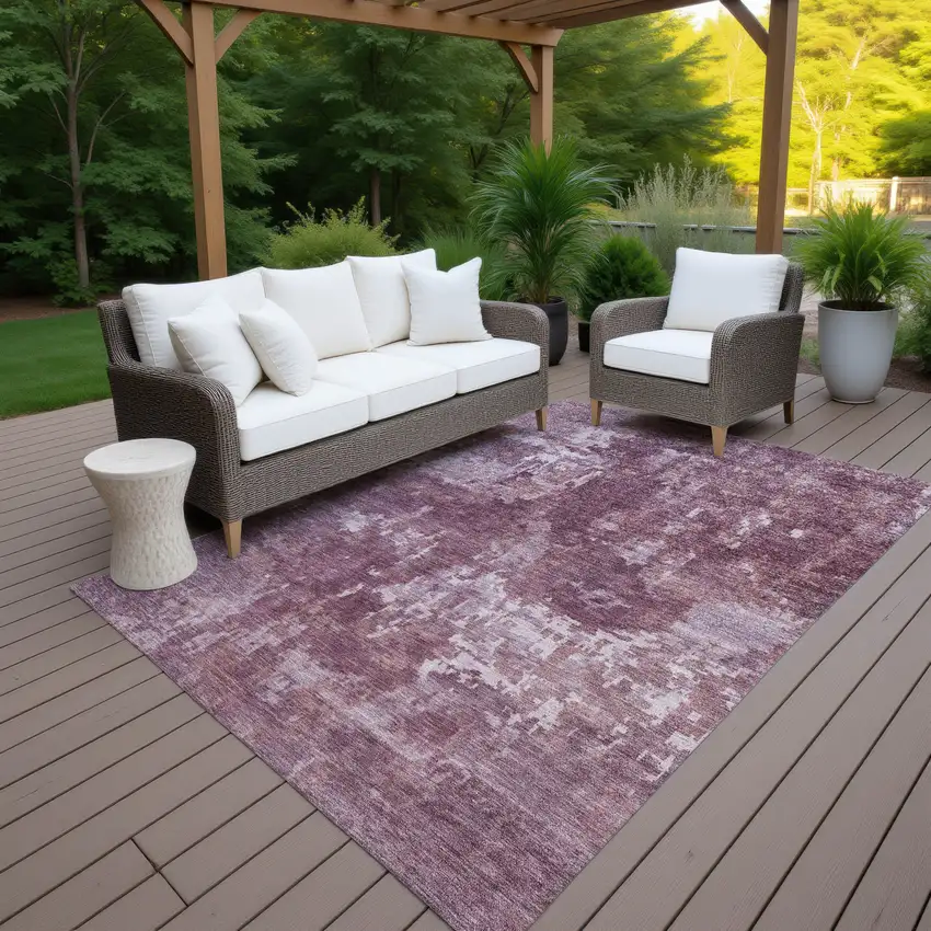 Merlot And Gray Abstract Washable Indoor Outdoor Area Rug Photo 6
