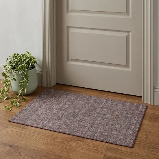 Merlot And Gray Floral Washable Area Rug With UV Protection Photo 1