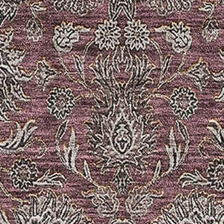 Merlot And Gray Floral Washable Area Rug With UV Protection Photo 3