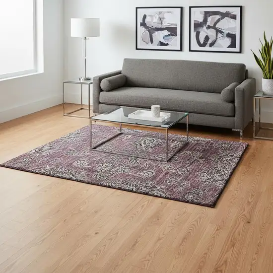 Merlot And Gray Floral Washable Area Rug With UV Protection Photo 1
