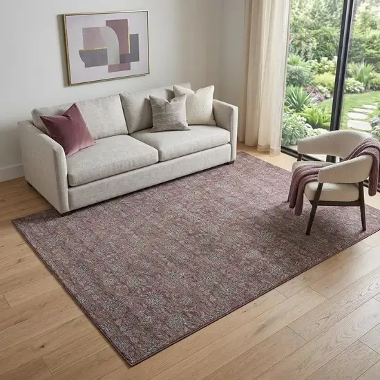 Merlot And Gray Floral Washable Area Rug With UV Protection Photo 1