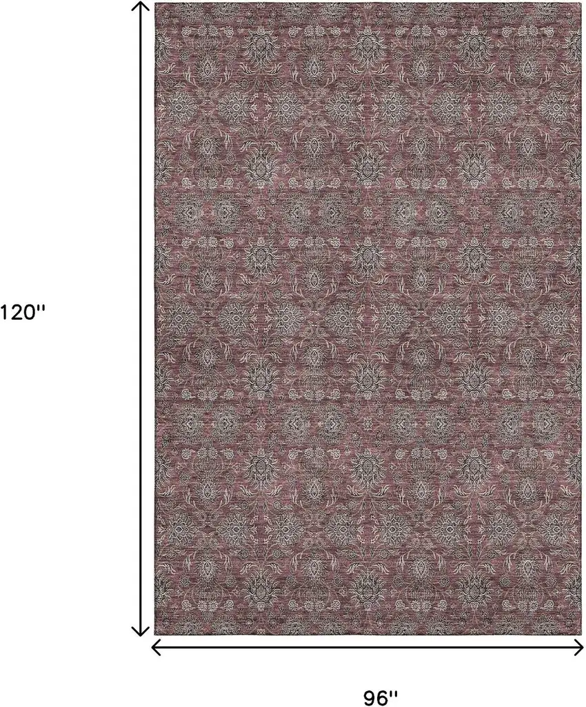Merlot And Gray Floral Washable Area Rug With UV Protection Photo 4