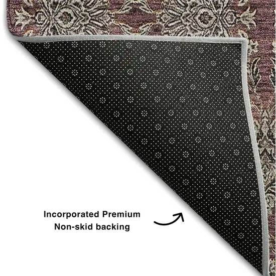 Merlot And Gray Floral Washable Area Rug With UV Protection Photo 6
