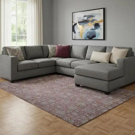 Merlot And Gray Floral Washable Area Rug With UV Protection Photo 1