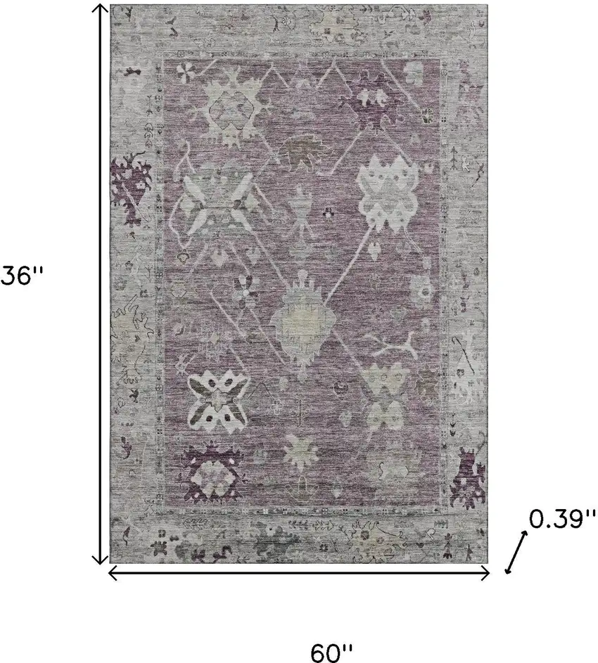 Merlot And Gray Oriental Washable Area Rug With UV Protection Photo 9