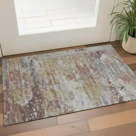 Merlot And Gray Oriental Washable Area Rug With UV Protection Photo 2