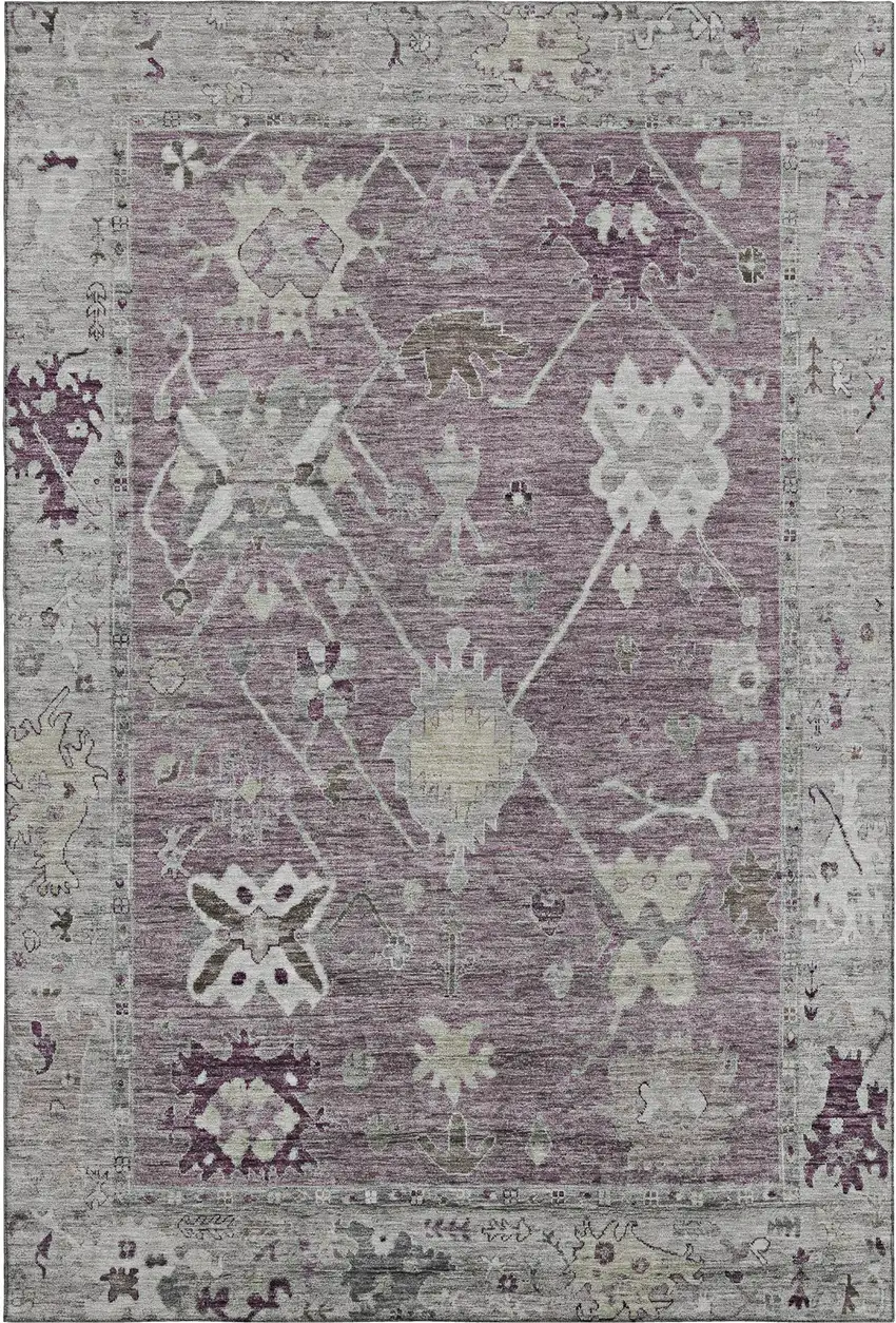 Merlot And Gray Oriental Washable Area Rug With UV Protection Photo 1