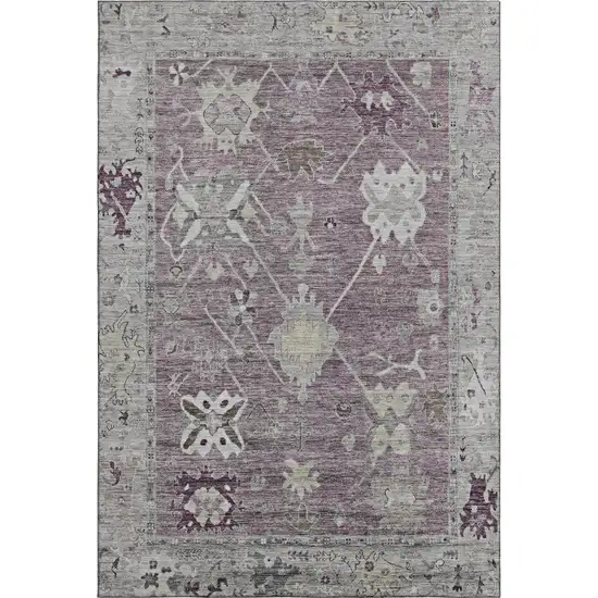 Merlot And Gray Oriental Washable Area Rug With UV Protection Photo 1
