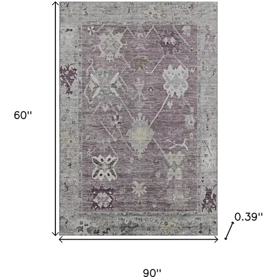 Merlot And Gray Oriental Washable Area Rug With UV Protection Photo 9