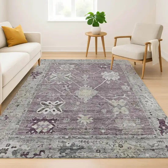 Merlot And Gray Oriental Washable Area Rug With UV Protection Photo 6