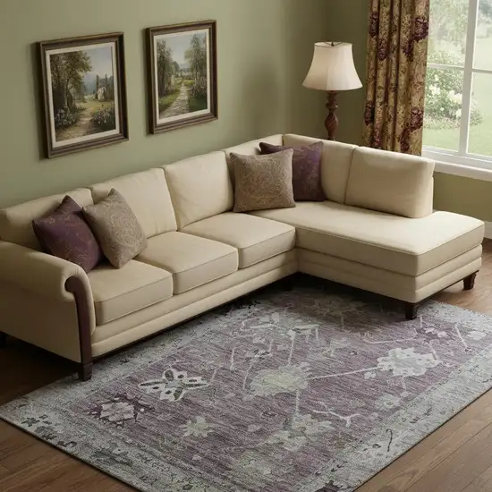 Merlot And Gray Oriental Washable Area Rug With UV Protection Photo 2