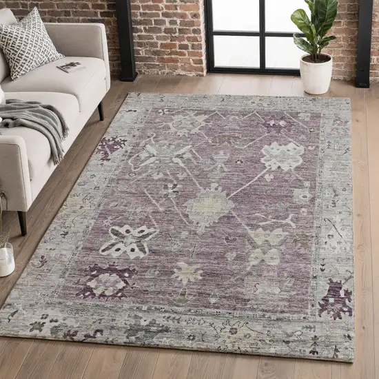Merlot And Gray Oriental Washable Area Rug With UV Protection Photo 5