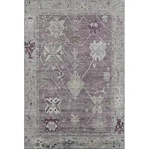 Photo of Merlot And Gray Oriental Washable Area Rug With UV Protection
