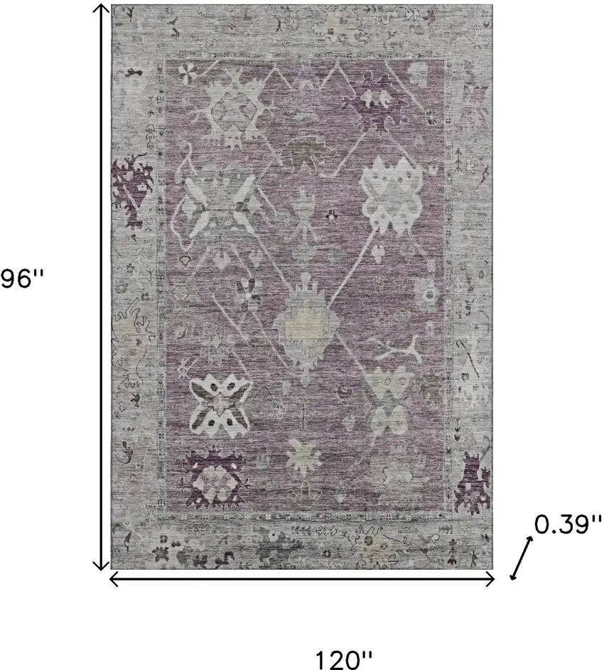 Merlot And Gray Oriental Washable Area Rug With UV Protection Photo 9