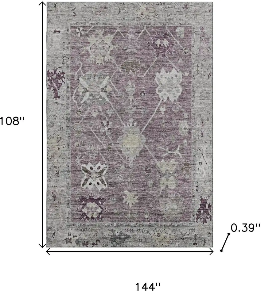 Merlot And Gray Oriental Washable Area Rug With UV Protection Photo 9