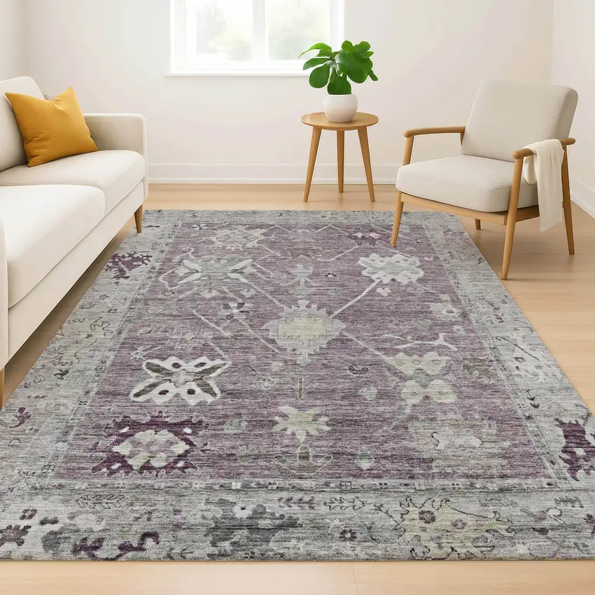 Merlot And Gray Oriental Washable Area Rug With UV Protection Photo 6