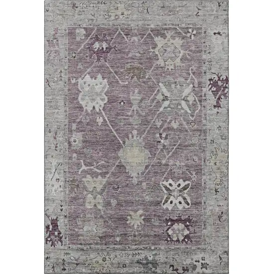 Merlot And Gray Oriental Washable Area Rug With UV Protection Photo 4