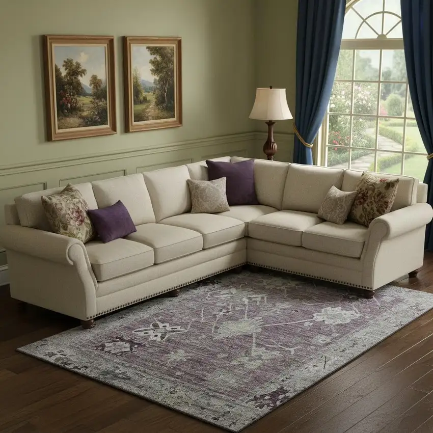 Merlot And Gray Oriental Washable Area Rug With UV Protection Photo 2