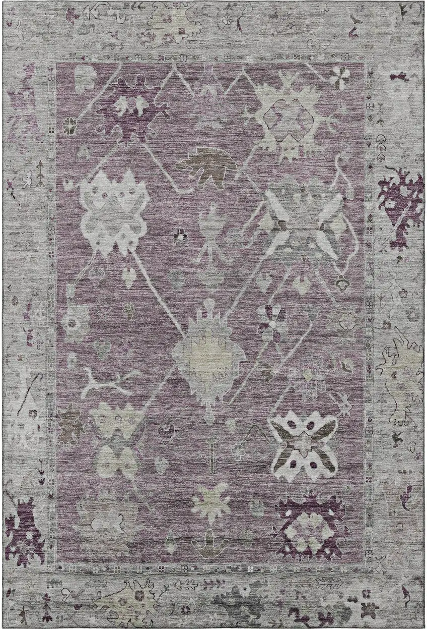 Merlot And Gray Oriental Washable Area Rug With UV Protection Photo 3