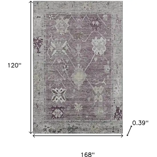 Merlot And Gray Oriental Washable Area Rug With UV Protection Photo 8
