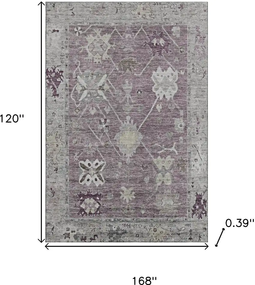 Merlot And Gray Oriental Washable Area Rug With UV Protection Photo 8