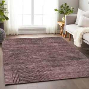 Photo of Merlot And Gray Striped Washable Area Rug With UV Protection