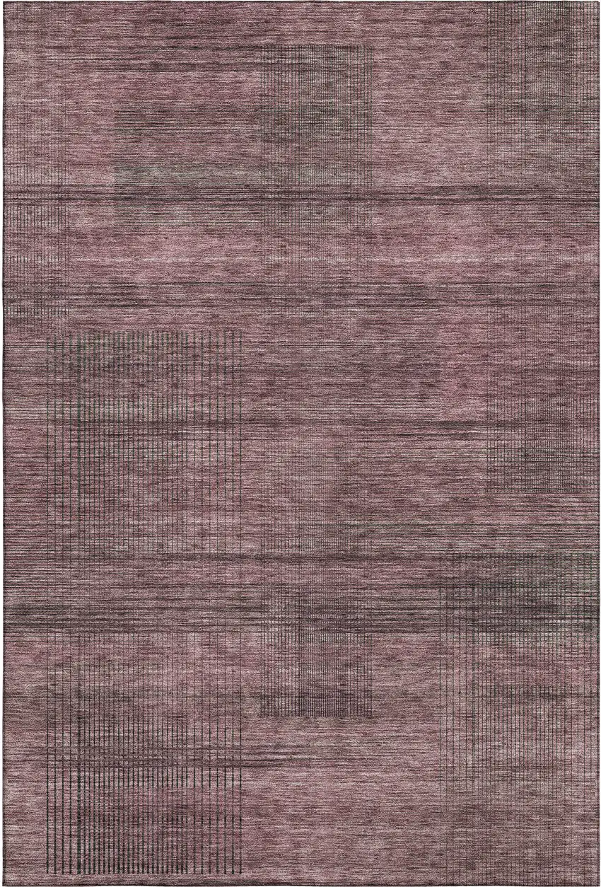 Merlot And Gray Striped Washable Area Rug With UV Protection Photo 3